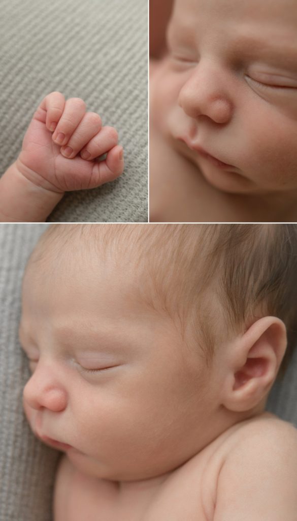 baby newborn details: hand, face, and profile