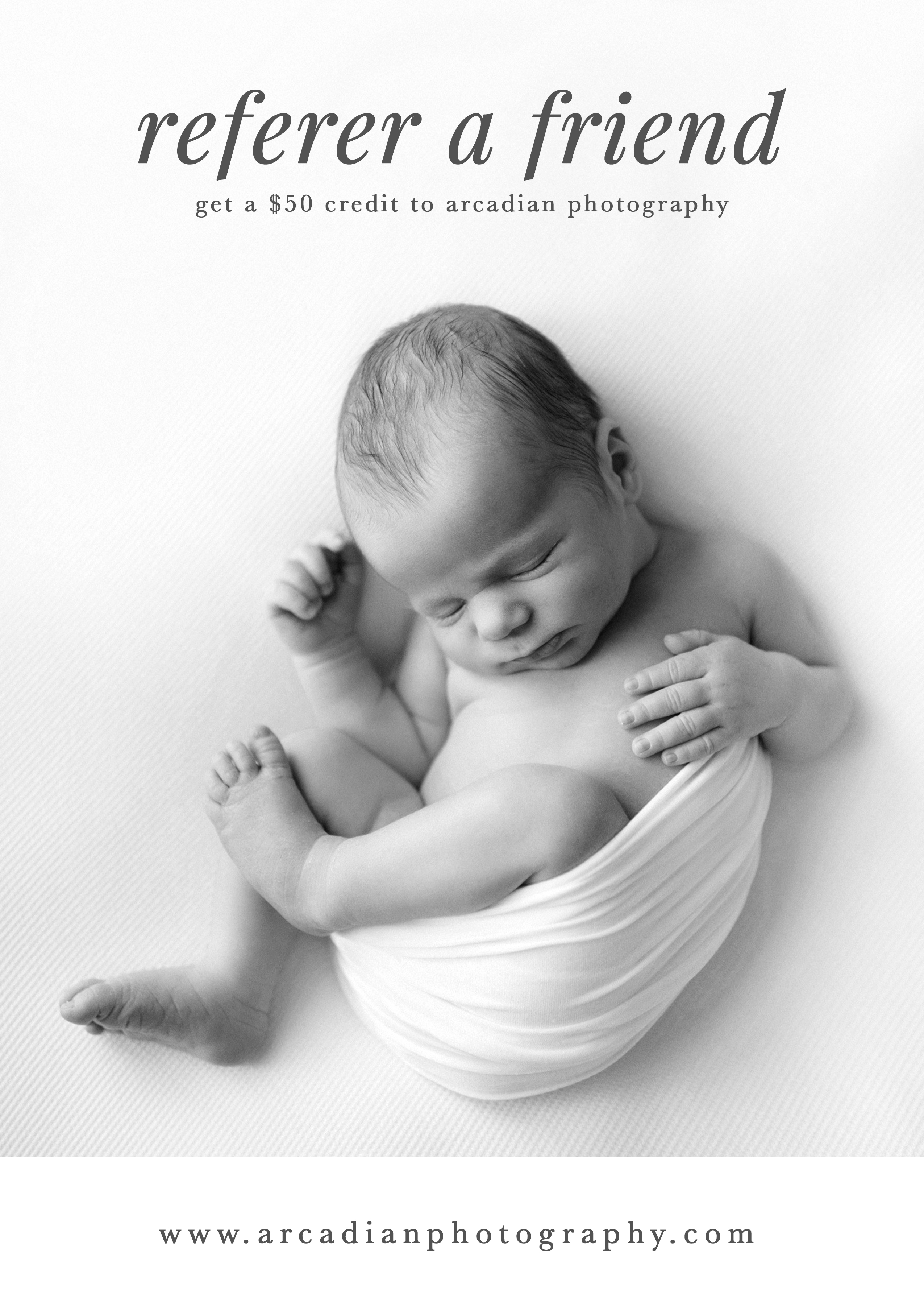 Portland Newborn Photographer, Arcadian Photography, offers a referral program