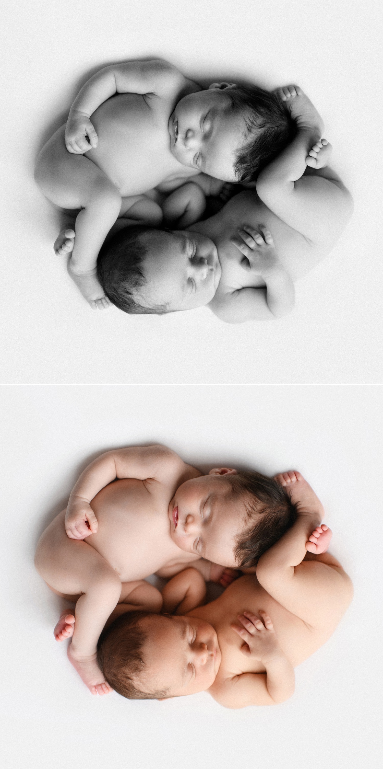Newborn twins photographed at 3 weeks old at Arcadian Photography's studio in Salem, Oregon.