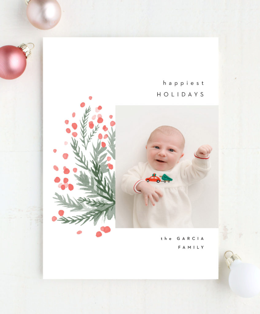 Christmas photo card with holly / photo by Arcadian Photography