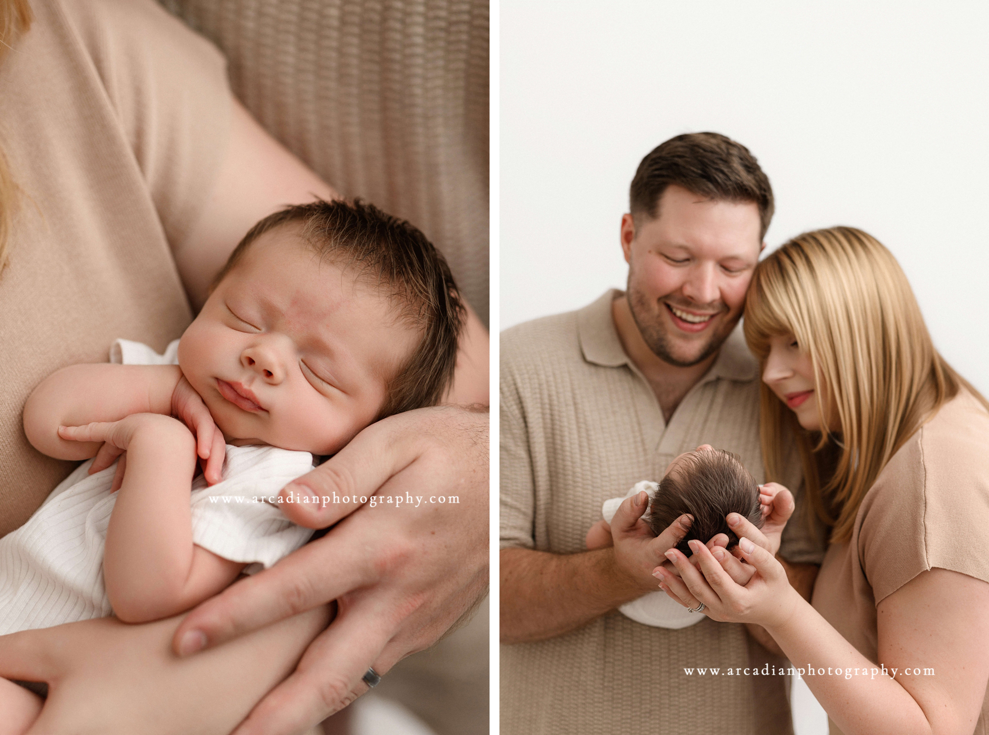 new parents looking down at their newborn baby